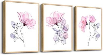 Framed Wall Art For Living Room Wall Decorations For Bedroom Room Wall Decor Pink Red Flowers Paintings Bathroom Wall Pictures Artwork Kitchen Home Decor Wall Mural 3 Piece Framed Art Prints