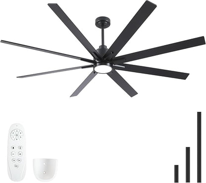 Rayqueen 72 Inch Large Ceiling Fans with Lights and Remote, Black Blades, 3CCT Dimmable LED, 6-Speed Reversible DC Motor, Ultra Quiet, 3 Timers for Living Room, Great Bedroom & Covered Outdoor