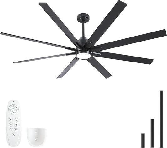 Rayqueen 72 Inch Large Ceiling Fans with Lights and Remote, Black Blades, 3CCT Dimmable LED, 6-Speed Reversible DC Motor, Ultra Quiet, 3 Timers for Living Room, Great Bedroom & Covered Outdoor