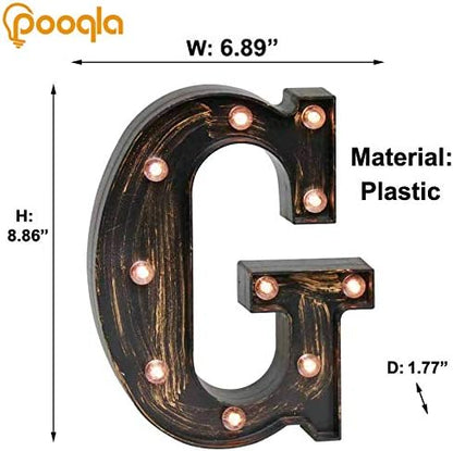Pooqla Vintage Light Up Marquee Letters with Lights – Illuminated Industrial Style Lighted Alphabet Letter Signs - Coffee Bar Apartment Bedroom Wall Home Initials Decor A-Z