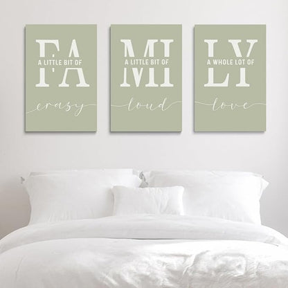 GUBIYU Farmhouse Family Wall Art Set of 3, Home Love Framed Canvas Prints for Living Room, Dining Room Decor, Sage Green 20"X28"
