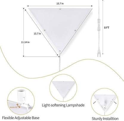 Corner Light with Switch, Ceiling Corner Lights for Living Room, Plug in Ceiling Light for Dark Area, Lamp for Bedroom, Kids Room, Triangle Shape, White, Bulb Include (1 Pack)