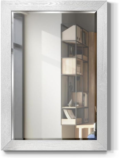 Renditions Gallery Rustic Rectangular Silver Wood Frame Vanity Body Mirror Verticle Or Horizontal Aesthetic Wall Mounted Mirror Decor for Bedroom Living Room Bathroom - 41"x29" LT07