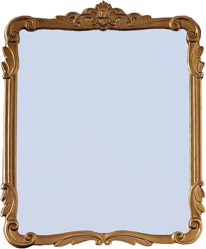 SIKOO 8x10 Inch Vintage Mirror Bronze Decorative Wall Mirror Makeup Mirror for Table Antique Home Decor Ornate Brass Arch Wall Art Resin and Premium Glass