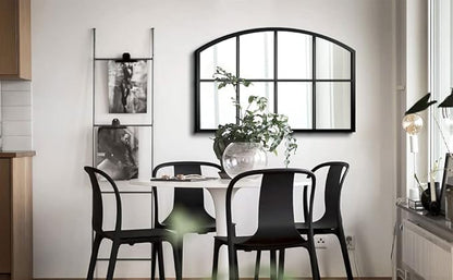 WAMIRRO Wide Window Pane Black Mirror,Farmhouse Arched Wall Mirrors,Grid Mirrors for Fireplace/Entryway/Hallway/Living Room,28“X42” (Black Wide Mirror)