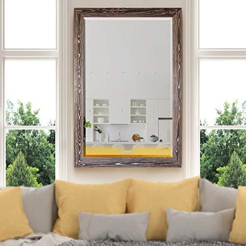 Renditions Gallery Rectangular Dark Room Walnut Wooden Framed Body Mirror Decor Farmhouse Wall Mounted Horizontal Decorative Mirror for Bedroom Living Room Bathroom - 41"x29" LT07