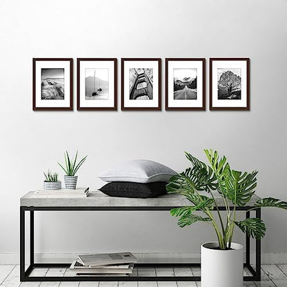Americanflat 9x12 Picture Frame with Polished Plexiglass - Set of 5 - Use as 6x8 Frame with Mat or Display 9x12 Photo Without Mat - Galleria Collection - Picture Frames for Wall Display - Mahogany