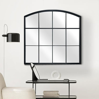WAMIRRO Window Pane Black Mirror,Farmhouse Arched Wall Mirror,Mantel Mirror for Fireplace/Entryway/Hallway/Living Room,36"X 36"