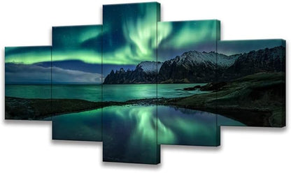 Aurora Borealis Wall Art Painting for Office Bedroom Scenery Landscape Canvas Print Framed Picture Northern Lights Poster Artwork Ready to Hang(50Wx24H)