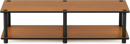 Furinno JUST TV Stand, 2-Tier Wide Entertainment Center with Open Shelf, No Tools TV Console for TV up to 46 Inch with Tubes, for Living Room, Bedroom, Light Cherry