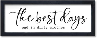Laundry Room Wall Decor 16"×6" The Best Days End In Dirtiest Clothes Sign Funny Modren Bathroom Large Plaque Wood Framed Wall Hanging Art (Black)