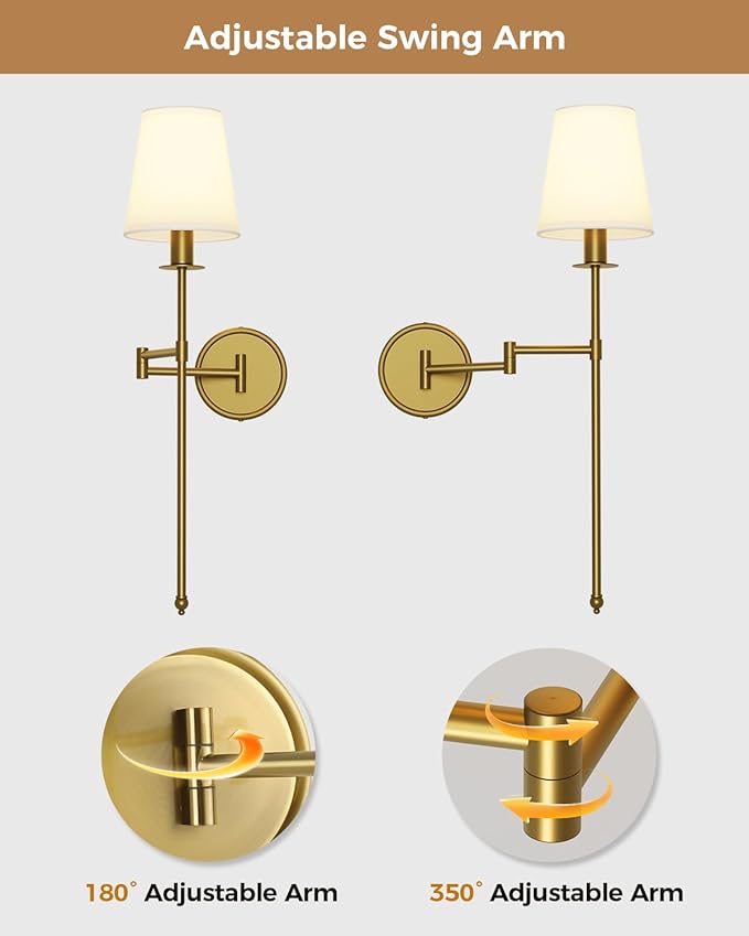 Joosenhouse Battery Operated Wall Sconces (Set of 2), Wireless Dimmable Wall Lights, 9 RGB Color Options, 24.8-inch Brass Indoor Wall Lamps, for Decorating bedrooms, Living Rooms, and hallways