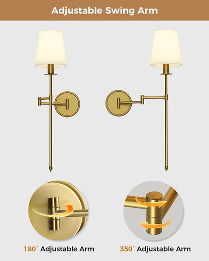Joosenhouse Battery Operated Wall Sconces (Set of 2), Wireless Dimmable Wall Lights, 9 RGB Color Options, 24.8-inch Brass Indoor Wall Lamps, for Decorating bedrooms, Living Rooms, and hallways