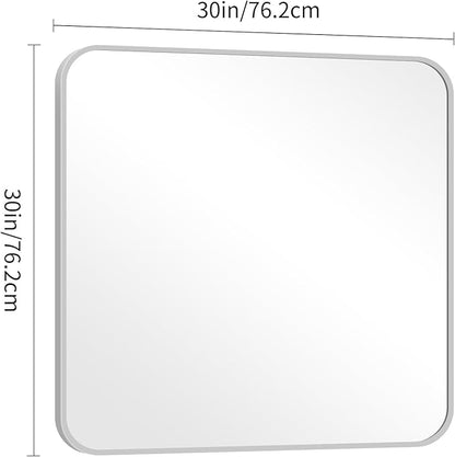 DESBING 30" x 30"Bathroom Mirror, Silver Wall Mirror with Metal Frame, Decorative Rectangular Vanity Mirror for Bedroom Bathroom Living Room Entryway (Horizontal/Vertical)