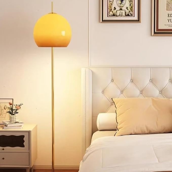 Mid-Century Modern Floor Lamp Orange Glass Dome Shaped Nordic Standing Lamp Bauhaus Mushroom Lamp Unique Floor Reading Lamp Art Deco for Living Room Bedroom - Gold Base