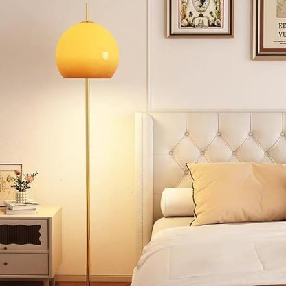 Mid-Century Modern Floor Lamp Orange Glass Dome Shaped Nordic Standing Lamp Bauhaus Mushroom Lamp Unique Floor Reading Lamp Art Deco for Living Room Bedroom - Gold Base