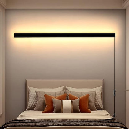KELUOLY Modern Plug in Long Wall Sconce, 39" Black Matte LED Wall Lights, 20W Warm White 3000K Acrylic Indoor Wall lamp, with 59" Plug Cable for Bedroom, Living Room, Hallway