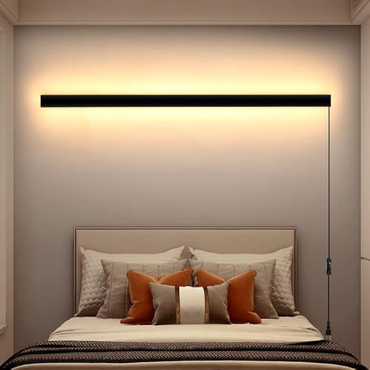 KELUOLY Modern Plug in Long Wall Sconce, 39" Black Matte LED Wall Lights, 20W Warm White 3000K Acrylic Indoor Wall lamp, with 59" Plug Cable for Bedroom, Living Room, Hallway