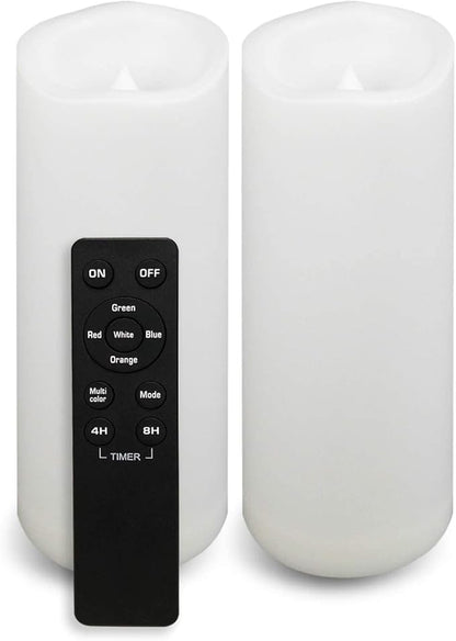 CANDLE CHOICE Waterproof Outdoor Color Changing Flameless Candles Remote Timer White Realistic Flickering Battery Operated Electric LED Pillars for Wedding Christmas Decoration Teen Girls 3”x8” 2PCS