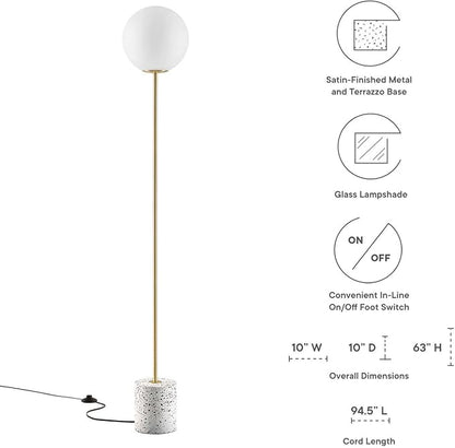 Modway Logic 1-Light Modern Glass/Terrazzo Floor Lamp in White/Brass