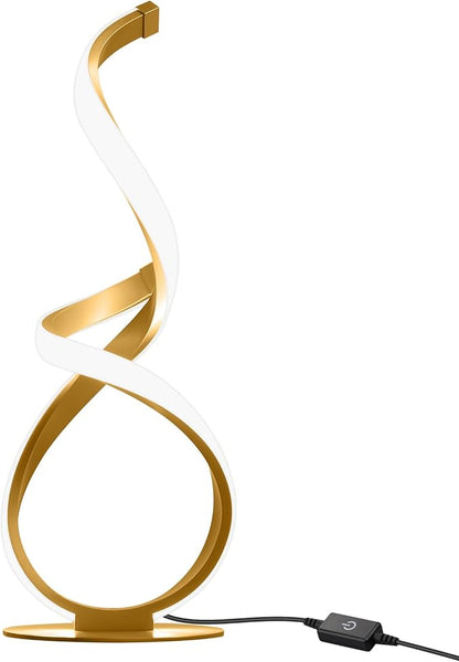 Bedside Table Lamp, LED Touch Dimmable Spiral Desk Lamp for Night Stands, 3 Color Temperature Modern Nightstand Light, Unique Side Light for Living Room, Bedroom, Gold