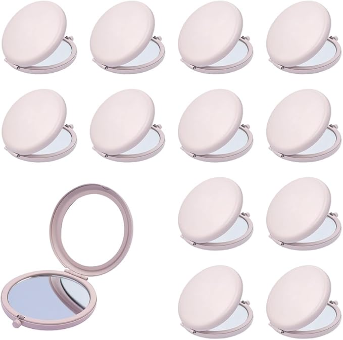 Compact Mirror for Purse, Metal Round Shell, Double-Sided 1X/12X Magnifying, Portable Travel Small Makeup Mirror, Mini Pocket Mirror, Light Salmon, 12 Packs