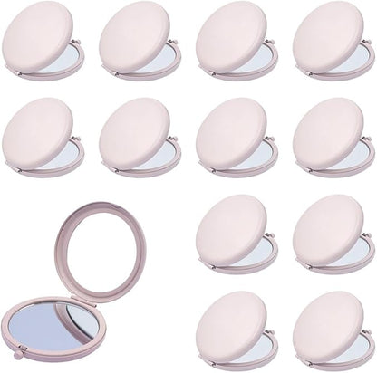 Compact Mirror for Purse, Metal Round Shell, Double-Sided 1X/12X Magnifying, Portable Travel Small Makeup Mirror, Mini Pocket Mirror, Light Salmon, 12 Packs