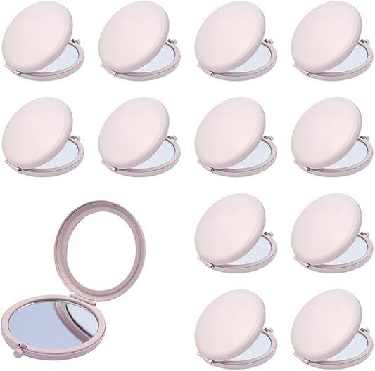 Compact Mirror for Purse, Metal Round Shell, Double-Sided 1X/12X Magnifying, Portable Travel Small Makeup Mirror, Mini Pocket Mirror, Light Salmon, 12 Packs