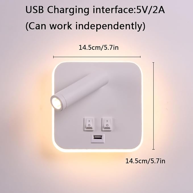 USB Charging Port Wall Wash Light White Bed LED with Interior Wall Adjustable Spotlight Reading lamp Wall lamp Bedroom Indoor Bedside Lamp 3000K (3W + 10W)