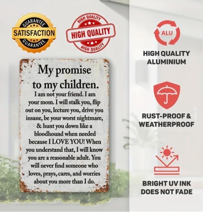 Vintage Metal Painted Yard Signs (8 "x12") - My promise to Kids Fun posters, outdoor wall decorative metal signs for porches, garages, homes