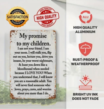 Vintage Metal Painted Yard Signs (8 "x12") - My promise to Kids Fun posters, outdoor wall decorative metal signs for porches, garages, homes