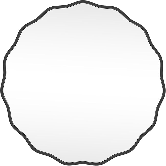 HOMECOOKIN 32" Wavy Round Wall Mirror, Black Scalloped Circle Mirror Edge Round with Metal Frame, Modern Decorative Hanging/Leaning Mirrors for Bathroom, Hotels, Hallway, Entryway, Vanity, Office