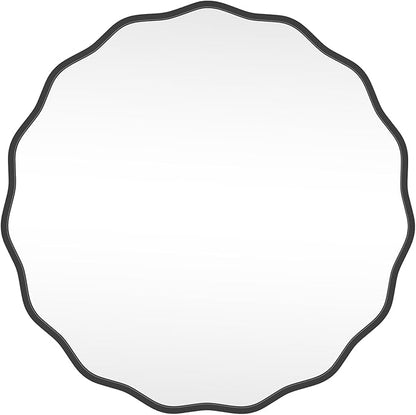 HOMECOOKIN 32" Wavy Round Wall Mirror, Black Scalloped Circle Mirror Edge Round with Metal Frame, Modern Decorative Hanging/Leaning Mirrors for Bathroom, Hotels, Hallway, Entryway, Vanity, Office