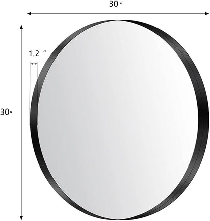LYYYXGYP Black Round Wall Mirror for Bathroom 30x30 Inches Stainless Steel Metal Frame Mirror for Wall Hanging Wall Mounted Mirror