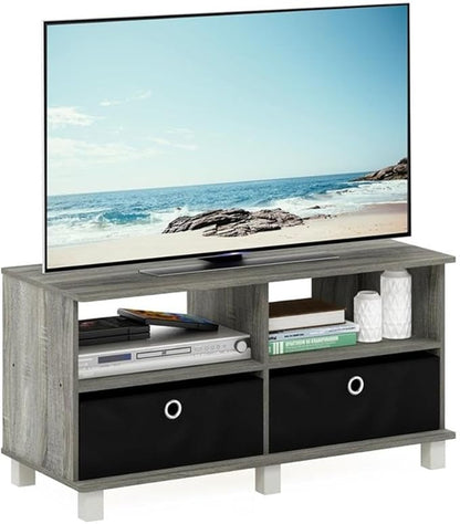 Furinno Andrey Entertainment Center with Bin Drawers, French Oak Grey/Black