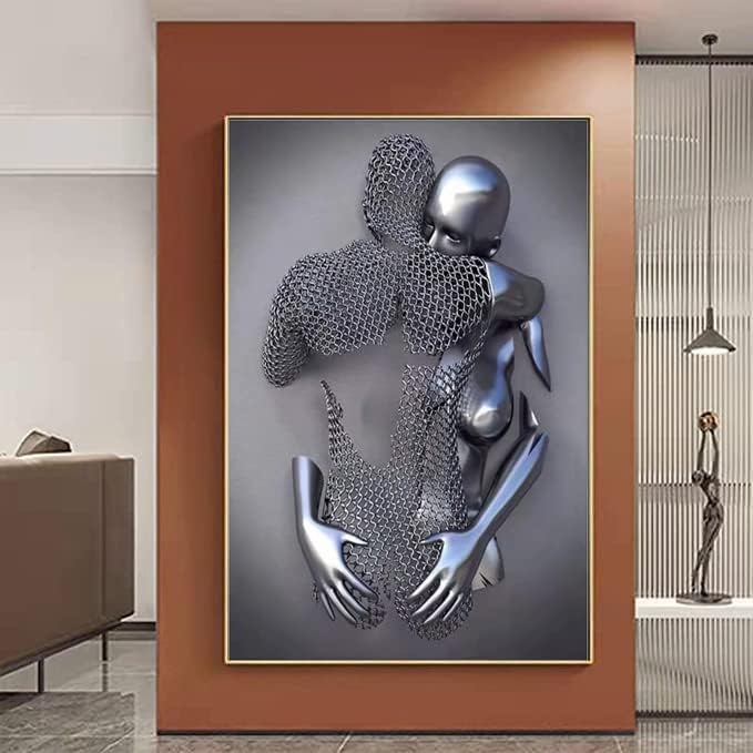 3D Wall Art Decor Artwork Figure Statue Modern Art Canvas Painting,Large Wall Art for Bathroom Bedroom Decoration (Hug Face to Face)