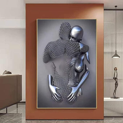 3D Wall Art Decor Artwork Figure Statue Modern Art Canvas Painting,Large Wall Art for Bathroom Bedroom Decoration (Hug Face to Face)