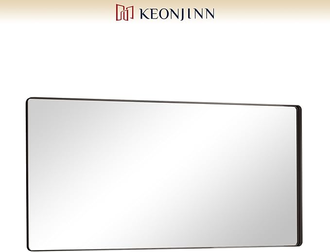 Keonjinn Black Bathroom Mirror for Over Sink, 72 x 36 Inch Large Rounded Rectangle Bathroom Vanity Mirror, Matte Black Sandblasted Finish, HD Tempered Glass, Seamless Metal Frame(Horizontal/Vertical)