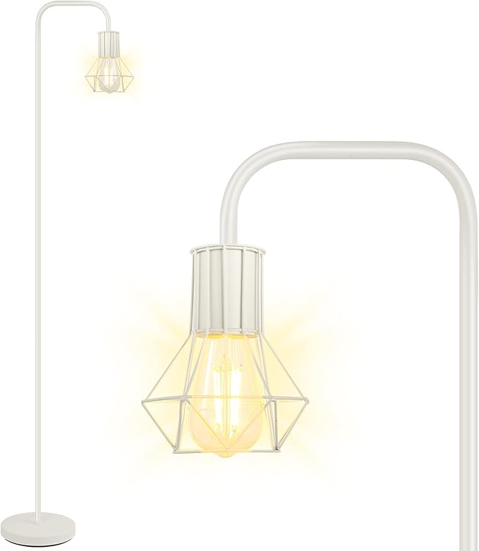 BoostArea White Floor Lamp, Industrial Floor Lamp, 63inch Standing Lamp, E26 Socket, On/Off Footswitch, Whole Metal, Modern Small Simple Stand Up Lamp for Bedroom Living Room, Vintage, Mid Century
