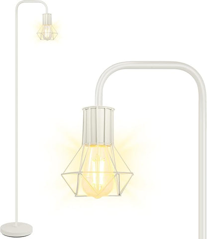 BoostArea White Floor Lamp, Industrial Floor Lamp, 63inch Standing Lamp, E26 Socket, On/Off Footswitch, Whole Metal, Modern Small Simple Stand Up Lamp for Bedroom Living Room, Vintage, Mid Century