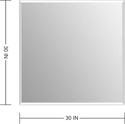 Ruomeng Frameless Mirror for Wall, 30x30 Inch Bathroom Vanity Mirror Farmhouse, Rectangle Mirror with Beveled Edge, Tempered Glass, Hangs Horizontally or Vertically