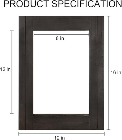 Rectangle Wall Mirror for Bathroom, Distressed White Wood Decor with Hanging Rope for Rustic Home Decor, Vanity, Living Room 12"×16"（Black）