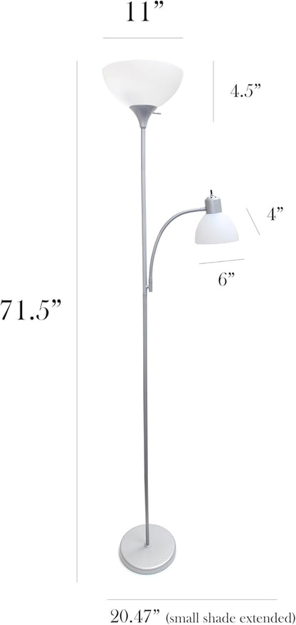 Simple Designs LF2000-SLV Mother-Daughter Floor Lamp with Reading Light, Silver