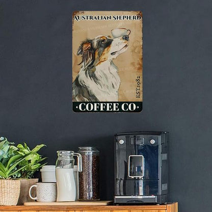 Metal Signs Australian Shepherd Coffee Co Vintage Signs Retro Aluminum Tin Sign for Toilet Washroom Garden Home Bar Cafe Decor 8x12 Inch