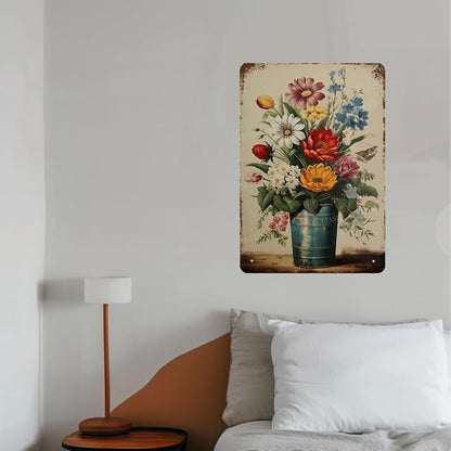 Metal Signs Vintage brightly colored flowers Sign Vintage Signs Retro Aluminum Tin Sign for Kitchen Office Home Bar Cafe Decor 8x12 Inch