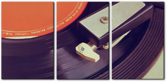 Pacimo 3 Pieces Canvas Wall Art - Old Record Player Pictures Painting Prints on Canvas Retro Musical Instrument Painting Modern Wall Art for Home Decor Stretched and Framed Ready to Hang - 16"x24"x3