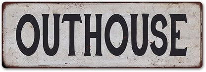 OUTHOUSE Vintage Look Rustic Metal Sign Plaque Retro Signs Wall Decor 6 x 18 High Gloss Metal 206180035037