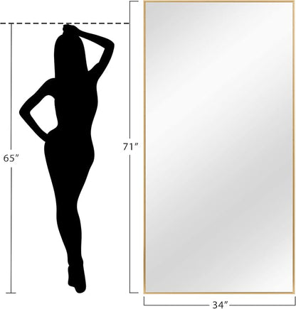 NeuType Floor Mirror Full Length Mirror, Large Body Dressing Long Wall Bathroom Standing Mirrors for Bedroom, Metal Frame, Gold 71''x34'', No Stand (AA01037ZZE001-USAM017)