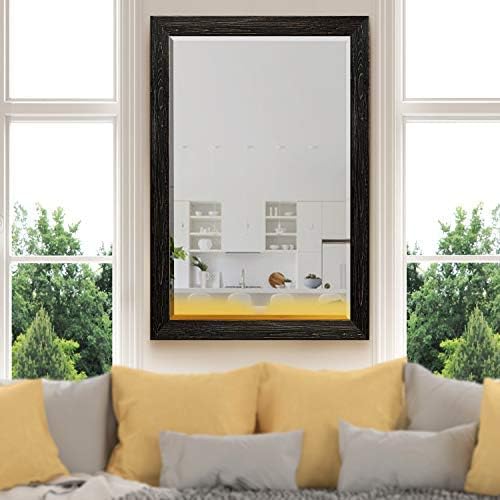 Renditions Gallery Rectangular Vintage Black Wood Framed Body Mirror Verticle Or Horizontal Farmhouse Wall Mounted Vanity Mirror for Living Room Bedroom Home Decor - 41"x29" LT07