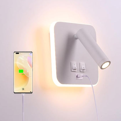 USB Charging Port Wall Wash Light White Bed LED with Interior Wall Adjustable Spotlight Reading lamp Wall lamp Bedroom Indoor Bedside Lamp 3000K (3W + 10W)